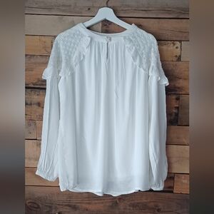 Elegant White Long-Sleeve Ruffle Yoke Blouse